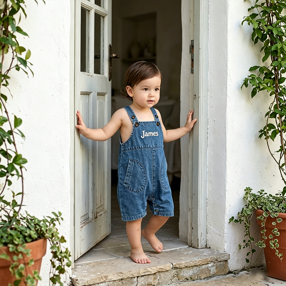 Personalized Baby Embroidered Denim Overalls| Pants58