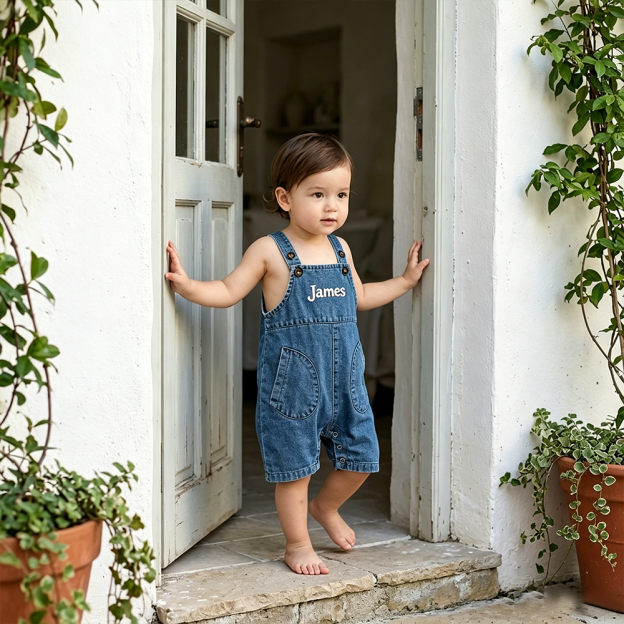 Personalized Baby Embroidered Denim Overalls| Pants58