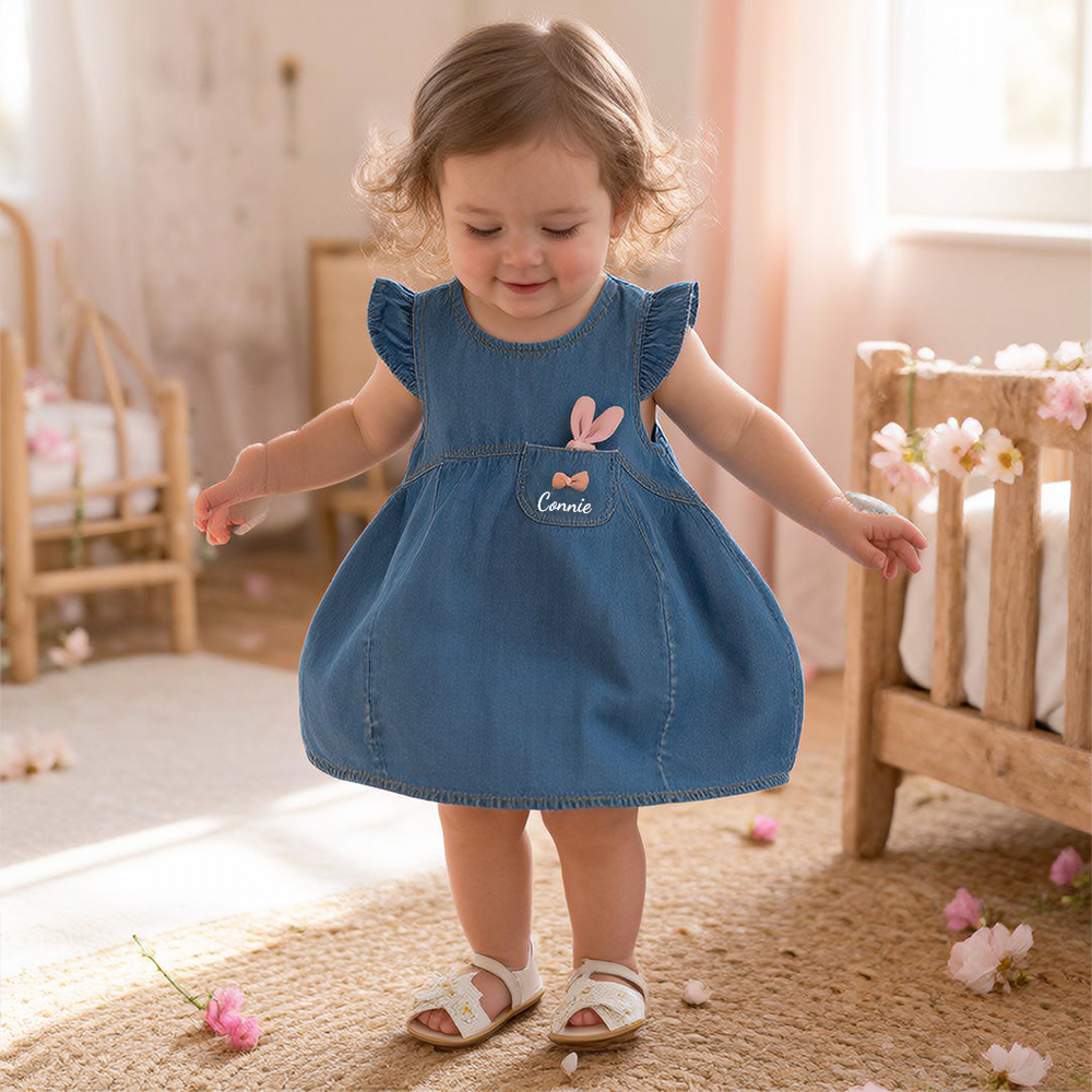 Personalized Girl Ruffle Denim Bubble Dress| Dress117