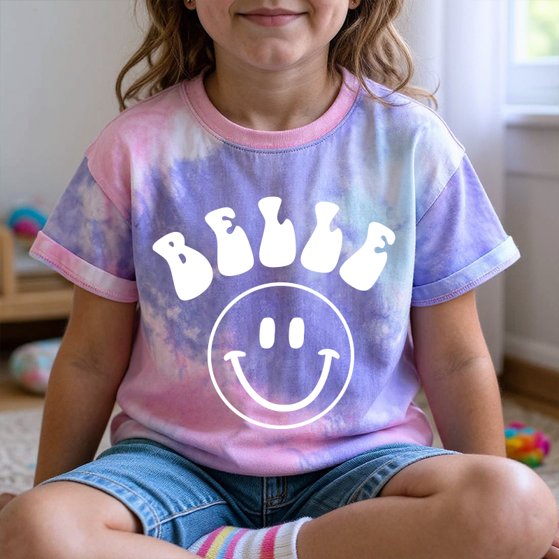 Personalized Kid Smiley Face Tie Dye Short Sleeve Tee| Cloth28401