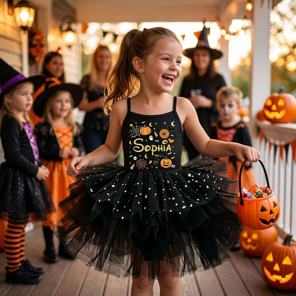 Personalized Girl Halloween Pumpkin Tutu Dress| YESHalloween10
