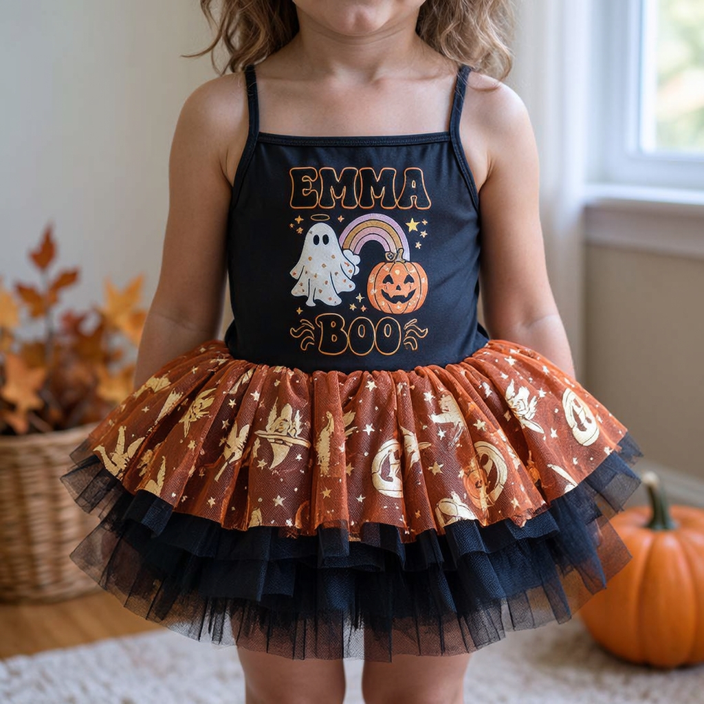 Personalized Girl Halloween Pumpkin Tutu Dress| YESHalloween11