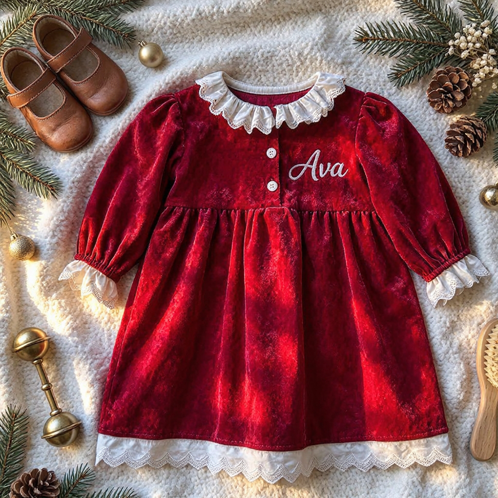 Personalized Girl Christmas Embroidered Dress| YESMC36