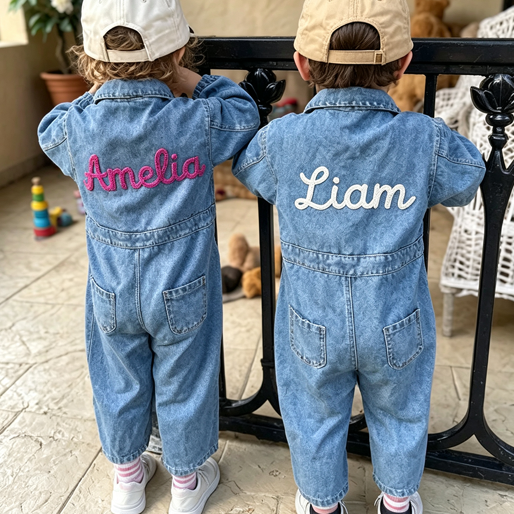 Personalized Baby Embroidered Oversized Denim Jumpsuit| Pants62
