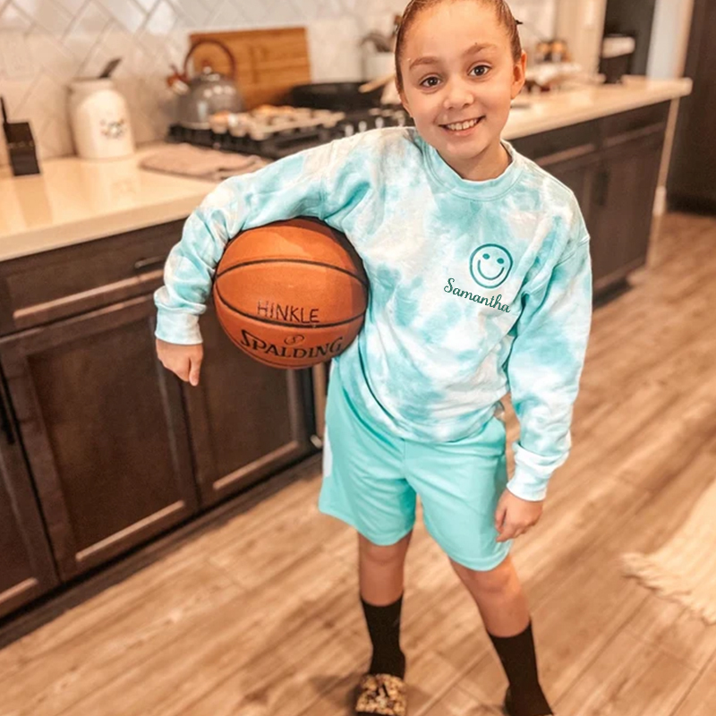 Personalized Embroidered Happy Face Tie Dye Sweatshirt| Cloth95