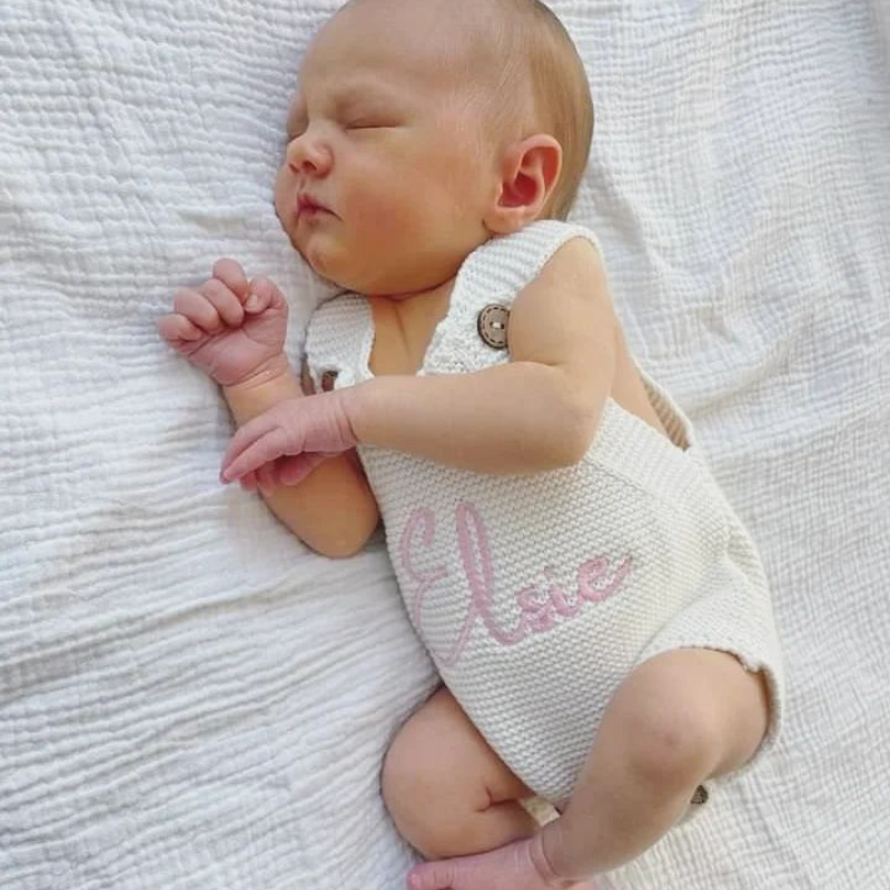 Personalized Baby Hand Embroidered Knit Romper| BBCloth64