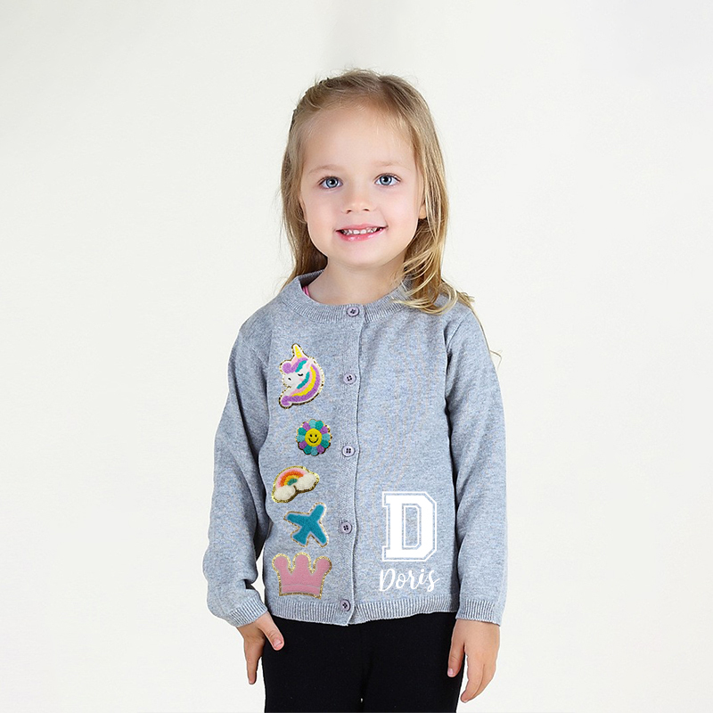 Personalized Hand Patch Color Kids Button Cardigan | inSweater07