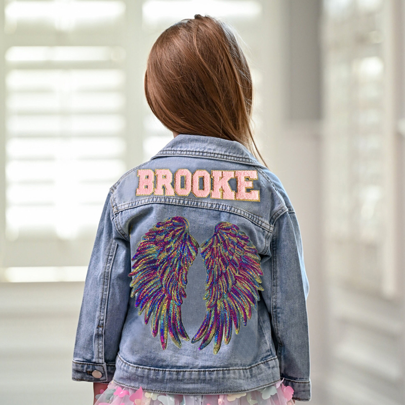 Personalized Kids Angel Wing Patch Denim Jacket| Cloth208
