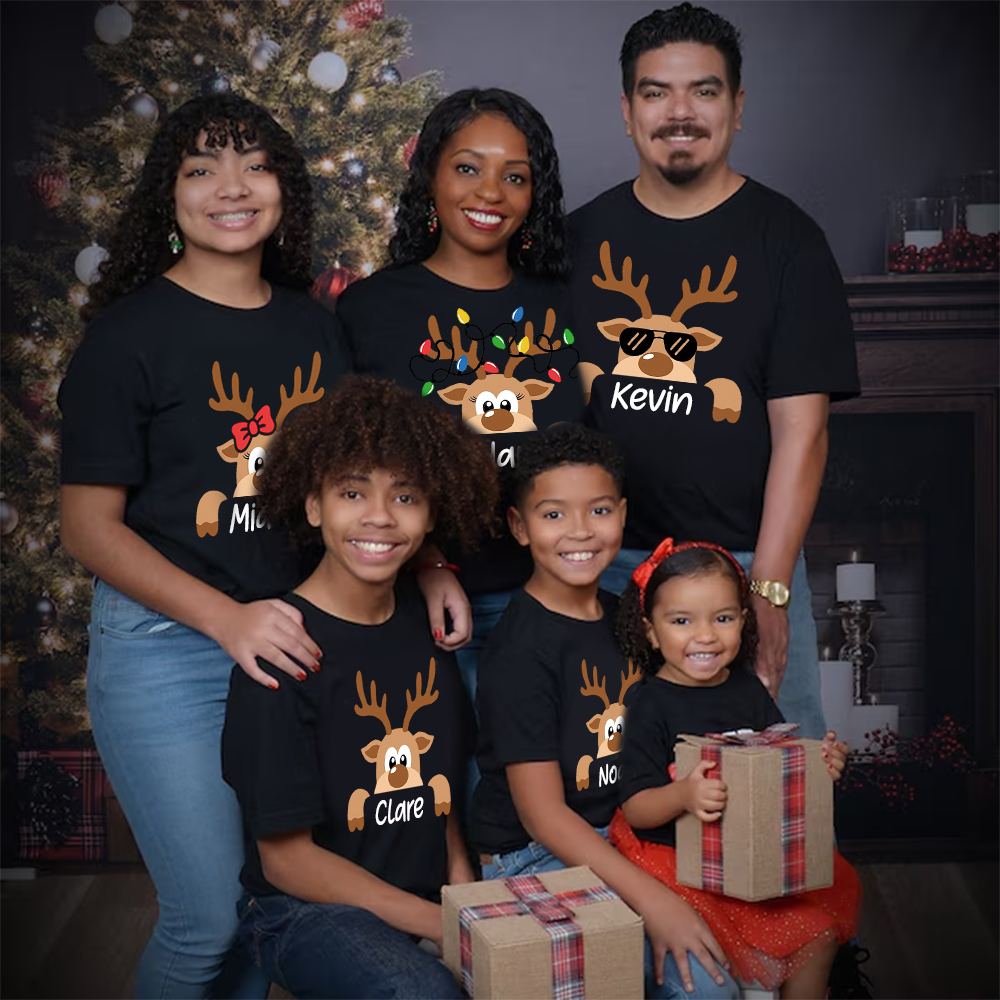 Personalized Reindeer Family Christmas Monogrammed Name T-Shirt| Match0418