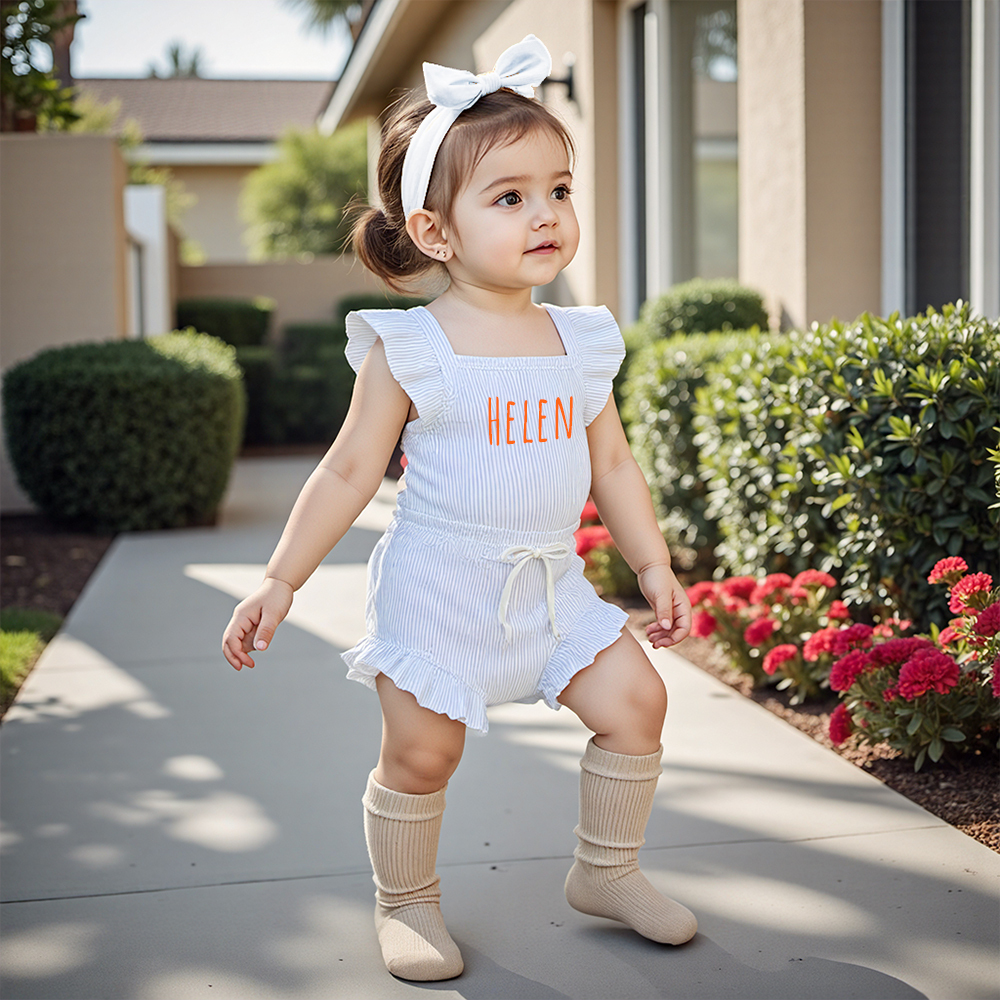 Personalized  3PCS Baby Girl Causal Ribbed Bodysuit Set| BBCloth91