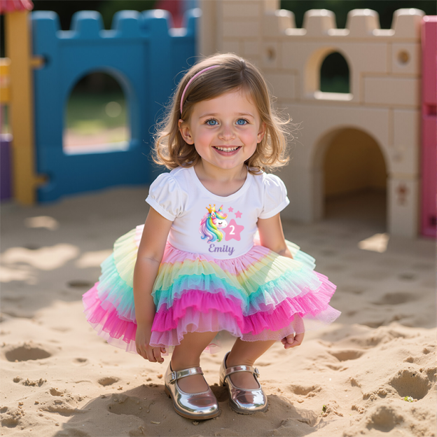Personalized Gir Birthday Rainbow Mesh Cake Dress| Dress2502