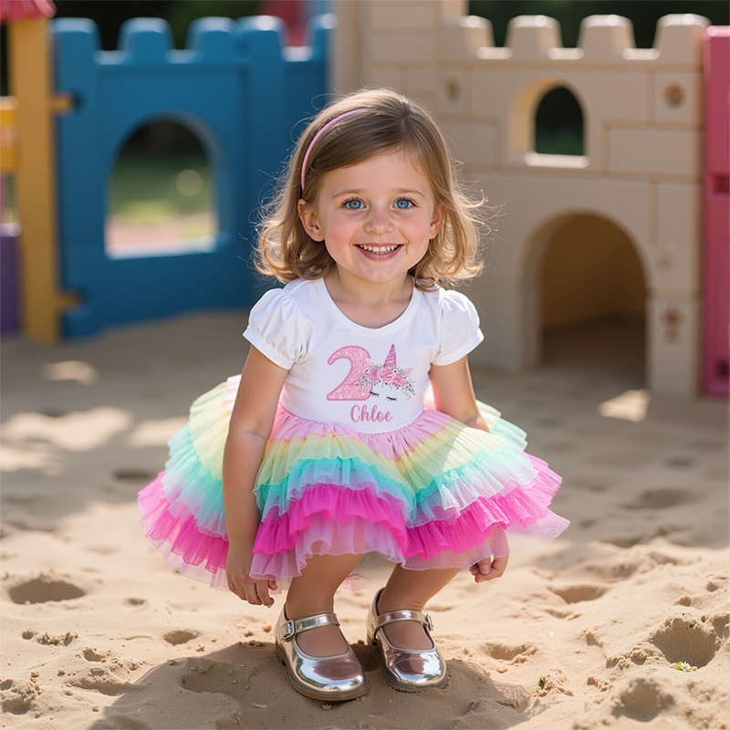 Personalized Gir Birthday Rainbow Mesh Cake Dress| Dress2503