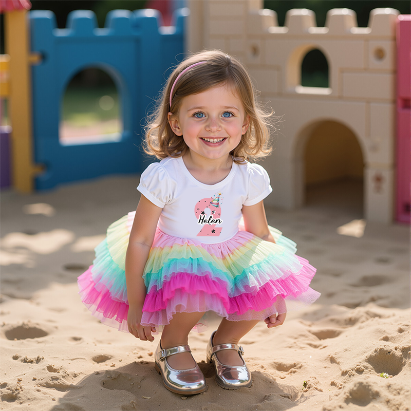 Personalized Gir Rainbow Mesh Cake Dress| Dress2504