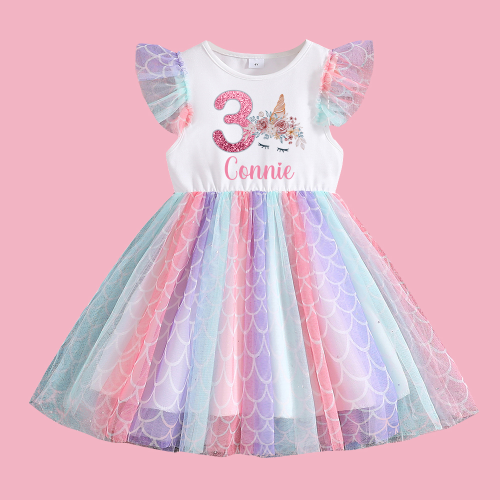 Personalized Girl Birthday Rainbow Mesh Cake Dress| Dress29