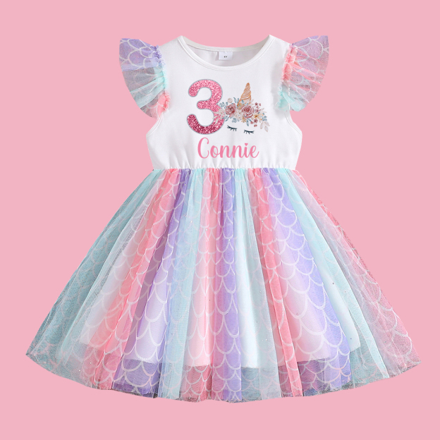 Personalized Girl Birthday Rainbow Mesh Cake Dress| Dress29