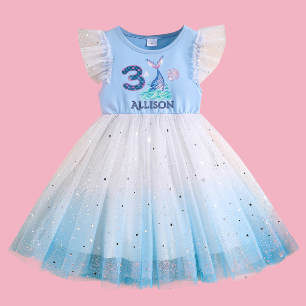 Personalized Girl Birthday Blue Mesh Cake Dress| Dress30