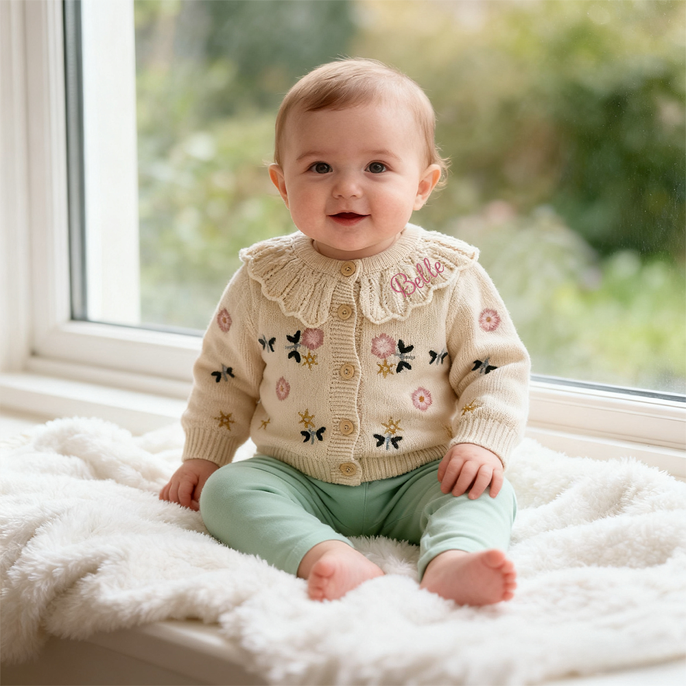 Personalized Baby Embroidered Flower Cardigan| BBcloth103