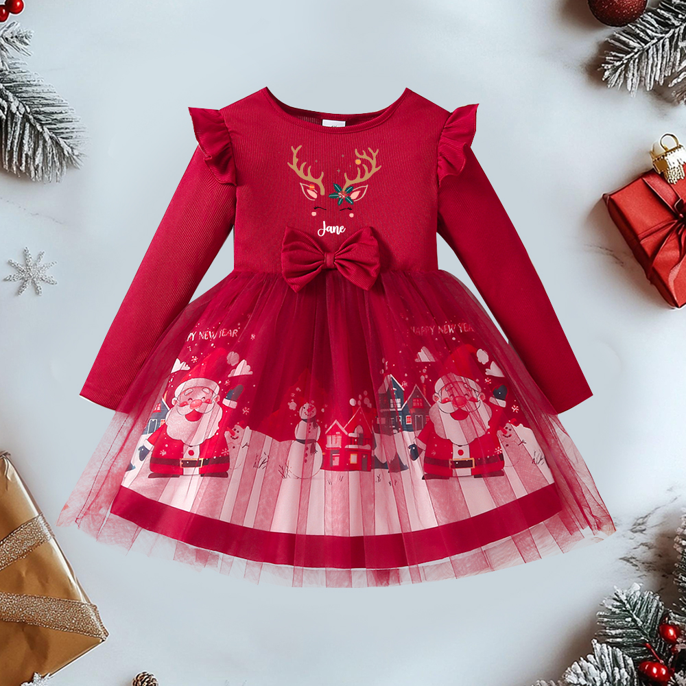 Personalized Girl Christmas Santa Tulle Dress| Dress3301