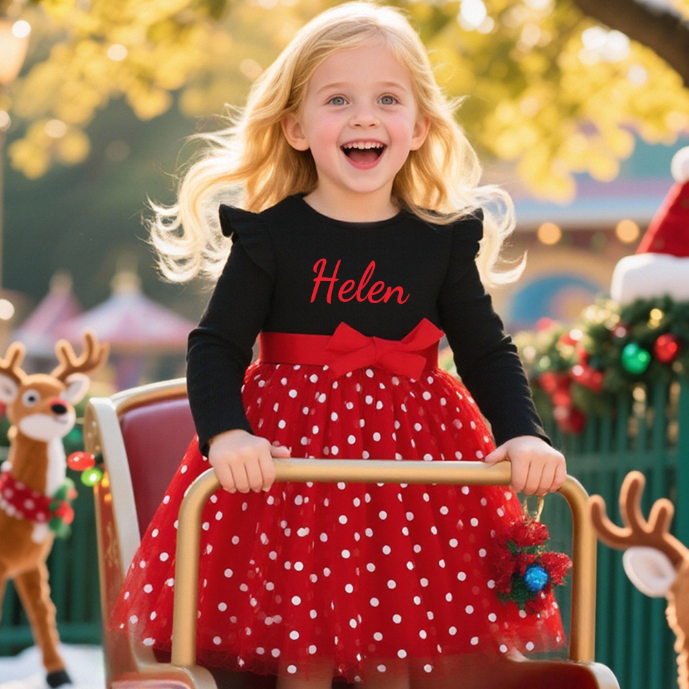 Personalized Girl Polka Dot Tulle with Bow Dress| Dress32
