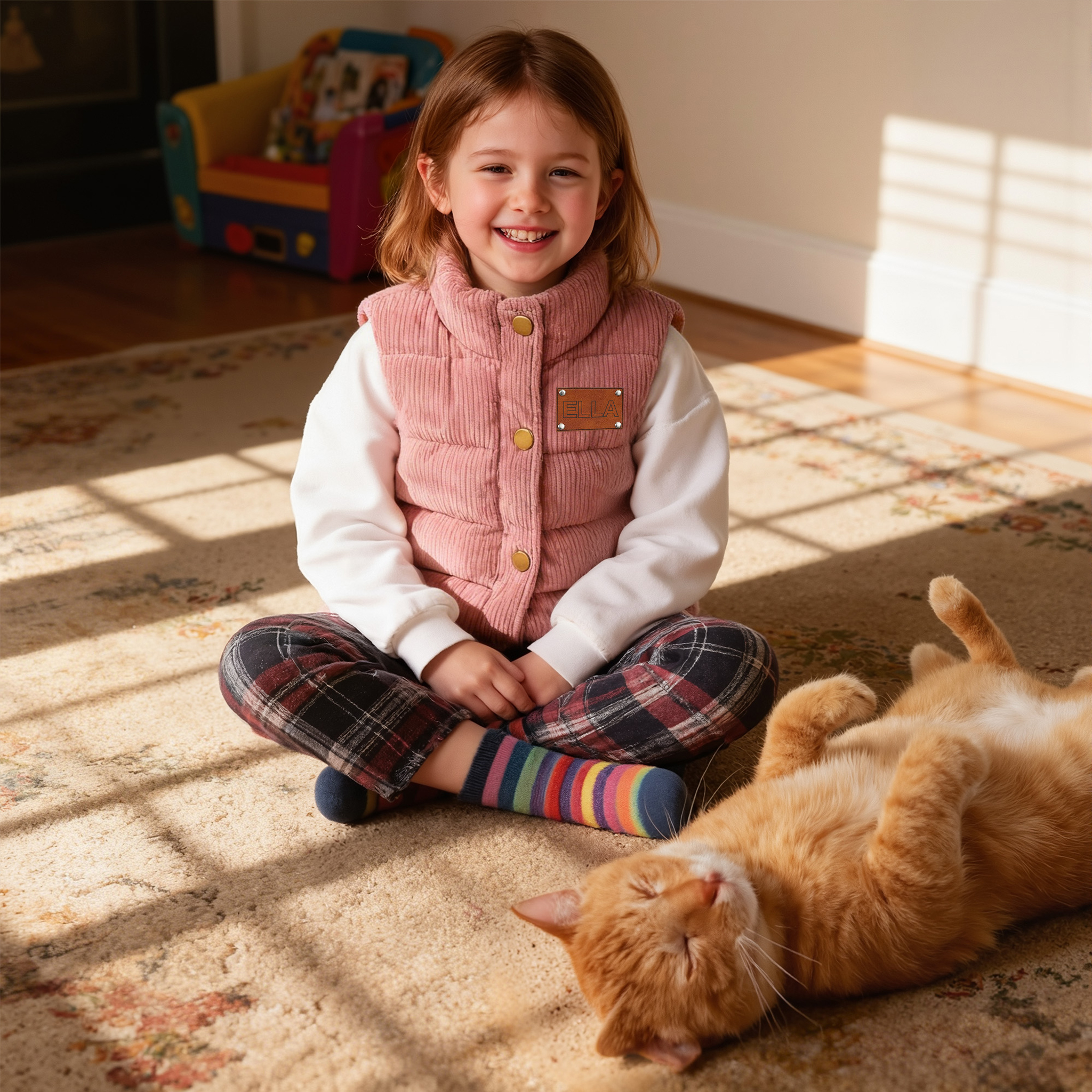 Personalized Kid Leather Patch Corduroy Vest| Cloth253