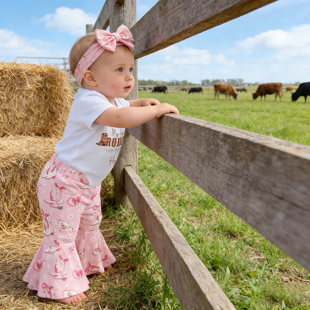 Personalized Baby Girl Cow Print Outfit Set| BBcloth127