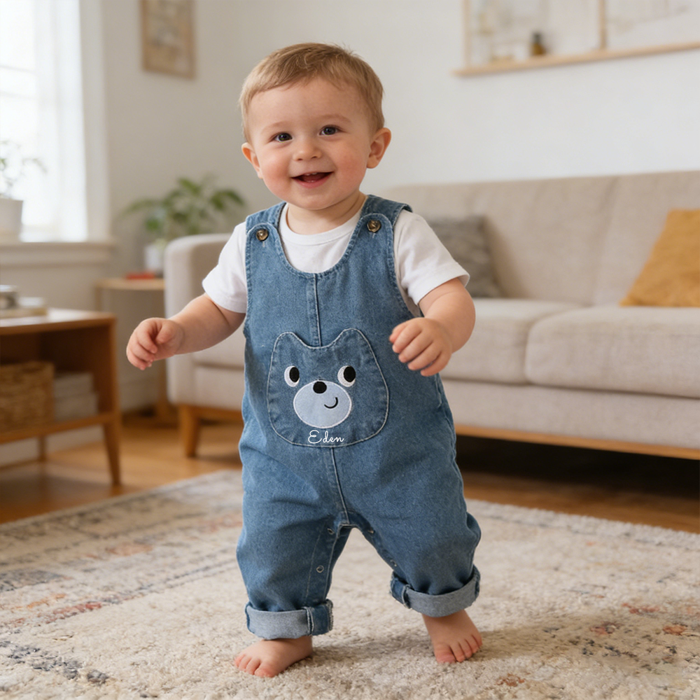 Personalized Baby Cute Bear Denim Overalls| Pants35