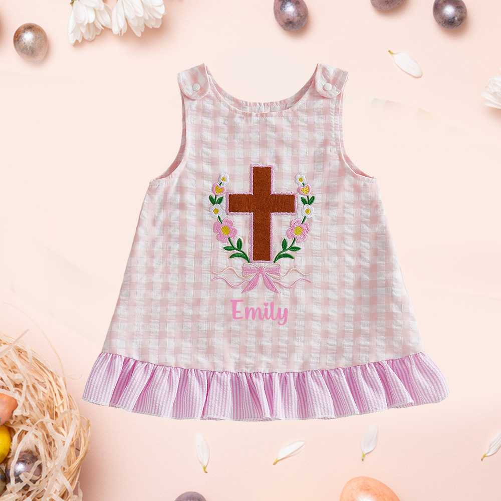 Personalized Girl Easter Cross Pink Dress| Dress67