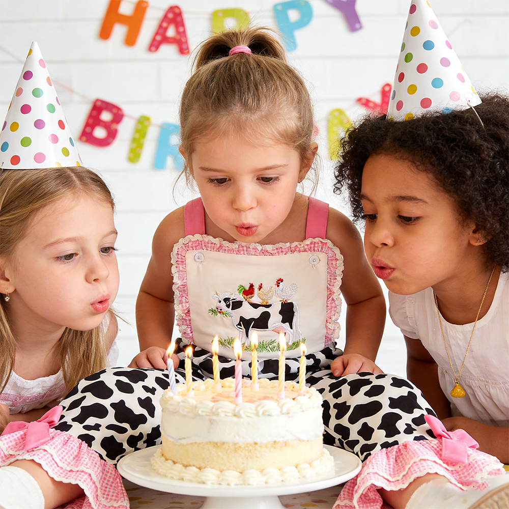 Girl Birthday Cow Print Overalls| Pants32