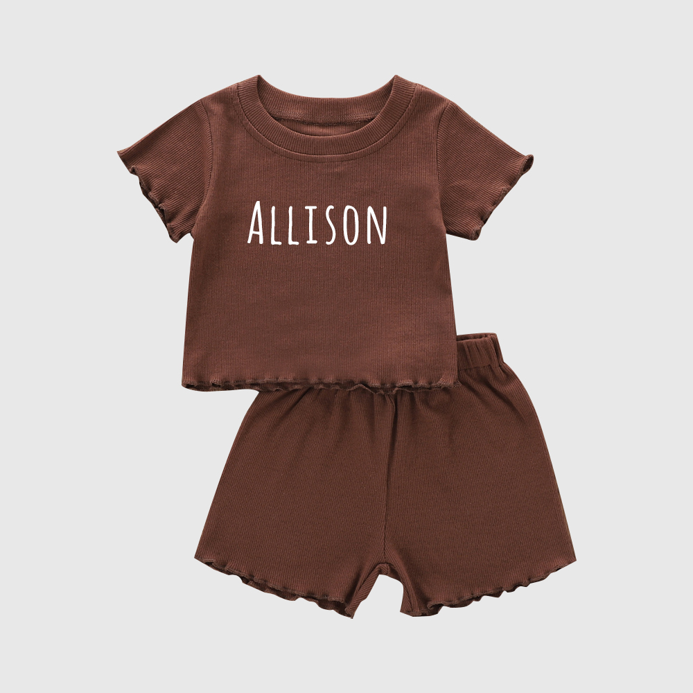 Personalized Girl Summer Ribbed T-Shirt and Shorts Set| Cloth230