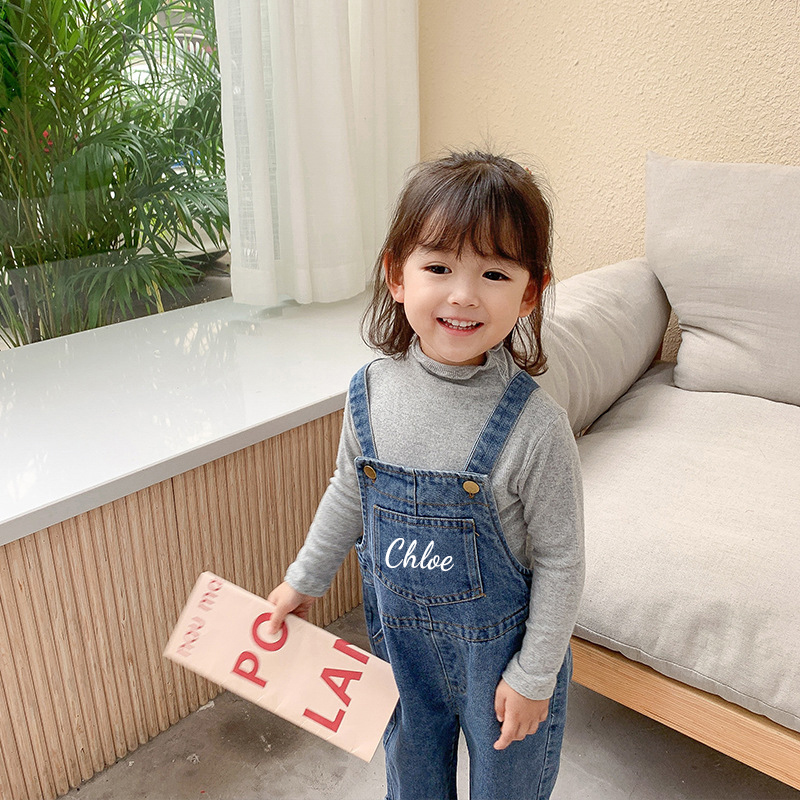 Personalized Kids Oversized Denim Overalls| Pants06