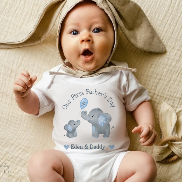 Personalized Our First Father's Day Elephant Cozy Onesie| BBcloth2218