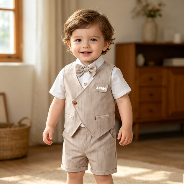 Personalized Name Baby Boy Formal Outfit with Bow Tie| Cloth281