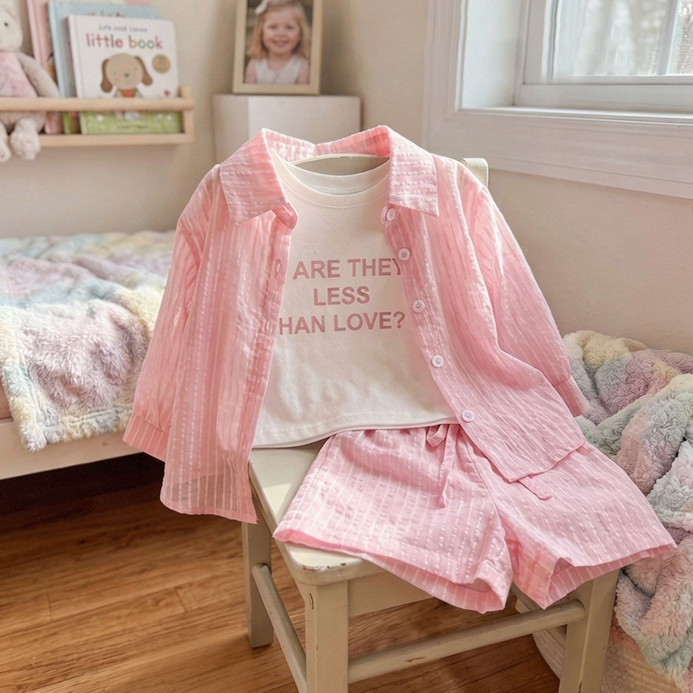Personalized Girl Casual Pink Summer 3-Piece Outfit| Cloth283