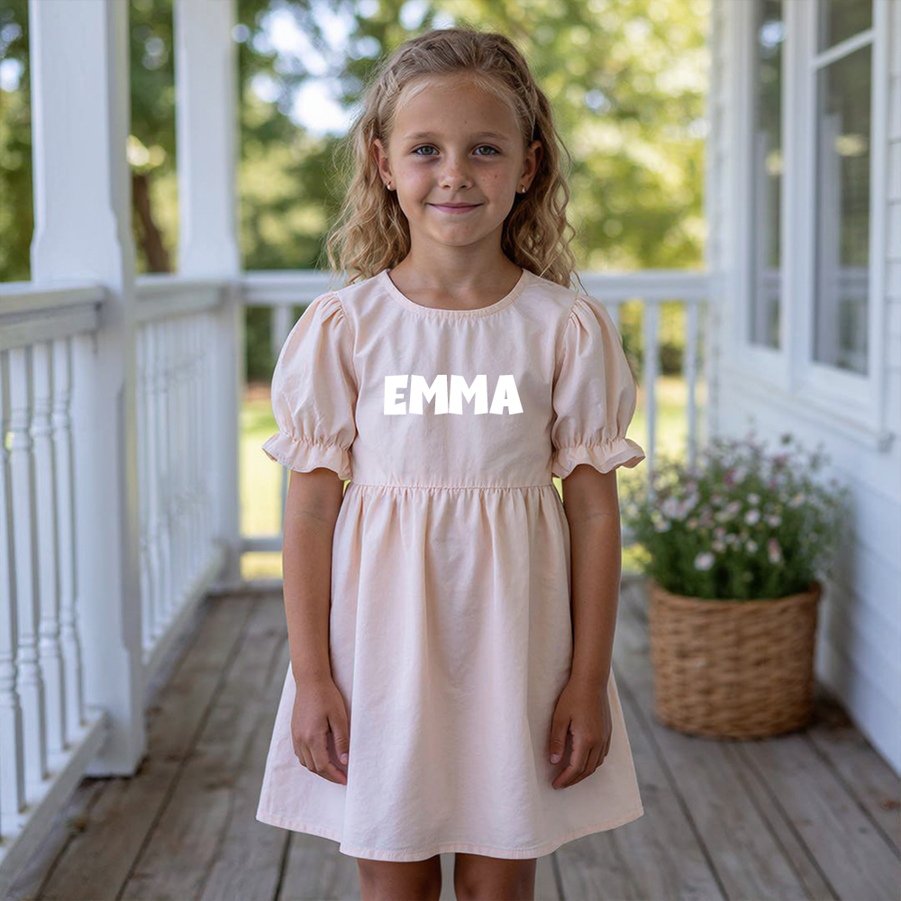 Personalized Girl Puff Sleeve Summer Dress| Dress108