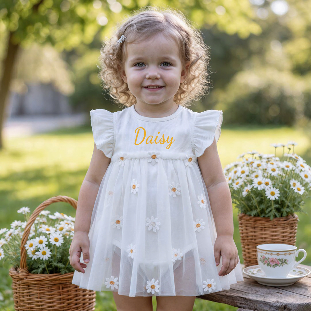 Personalized Daisy Tulle Baby Romper Dress| Dress114