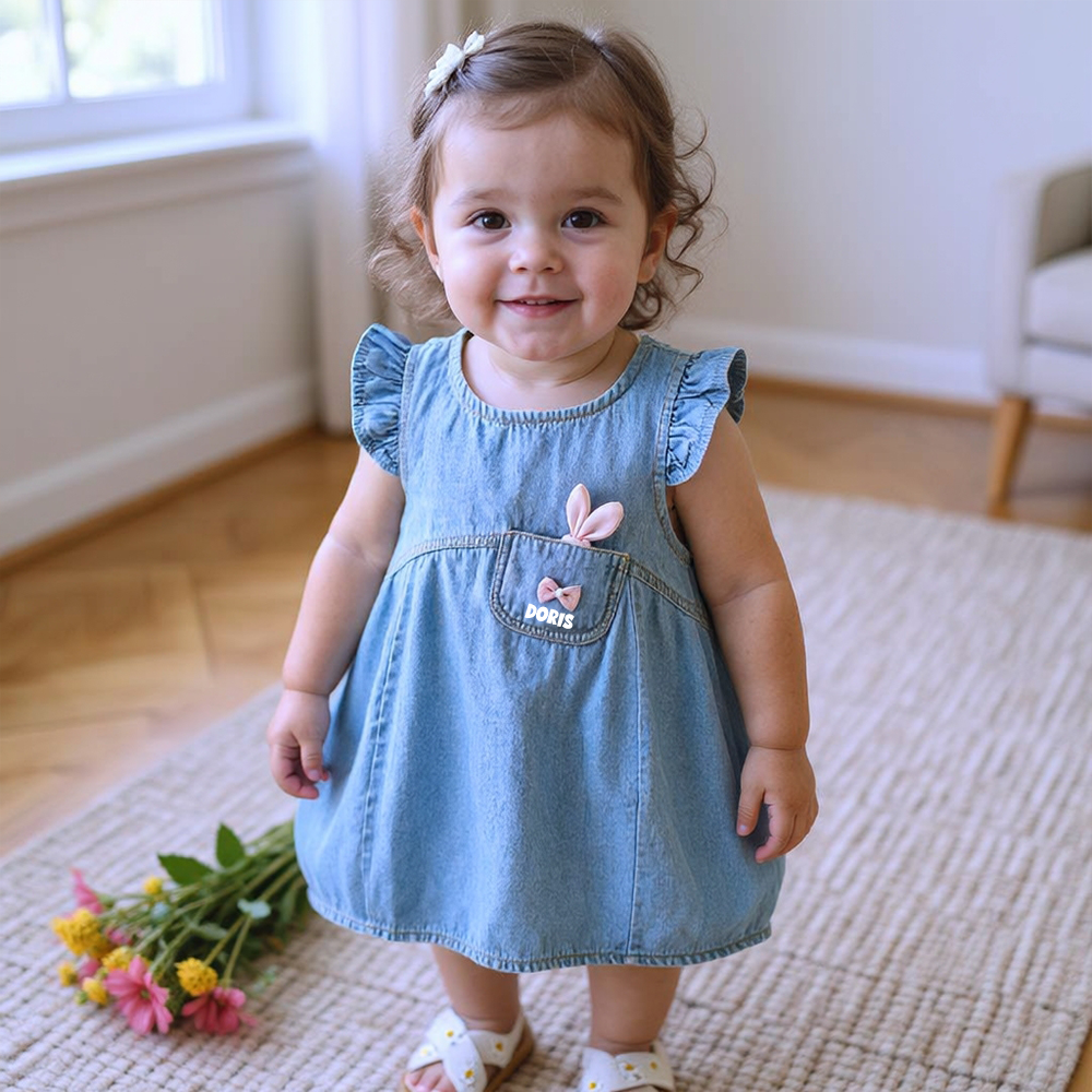 Personalized Girl Ruffle Denim Bubble Dress| Dress117