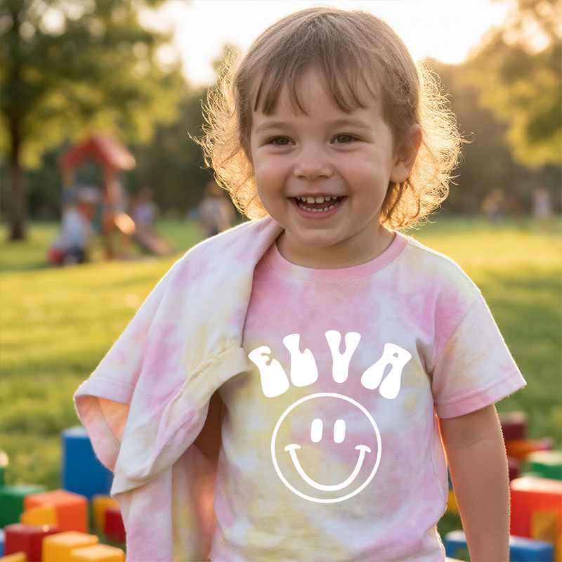 Personalized Kid Smiley Face Tie Dye Short Sleeve Tee| Cloth28401