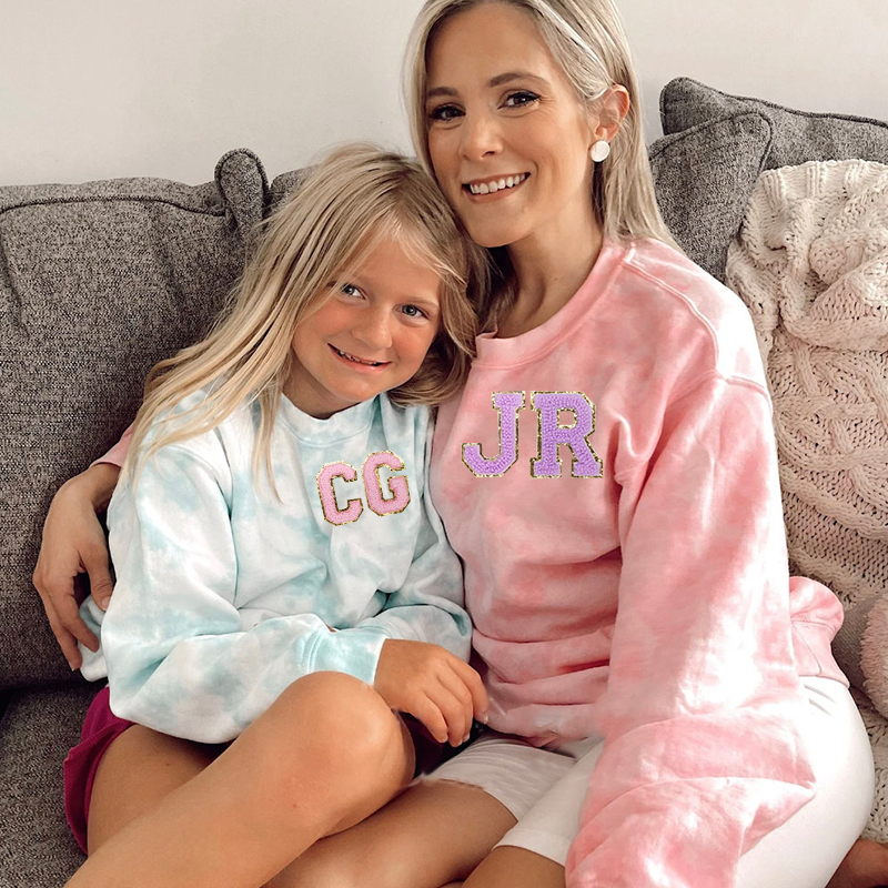 Personalized Chenille Patch Tie Dye Sweatshirt| Cloth105