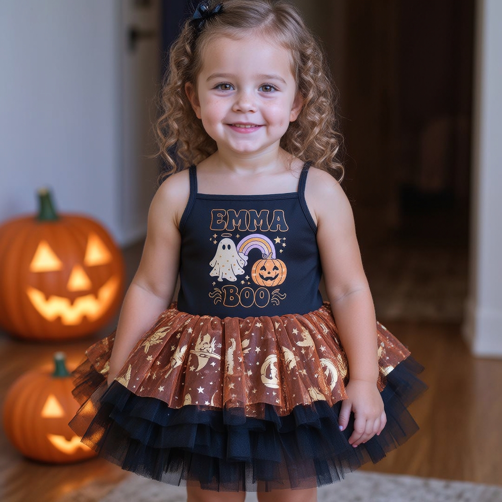 Personalized Girl Halloween Pumpkin Tutu Dress| YESHalloween11