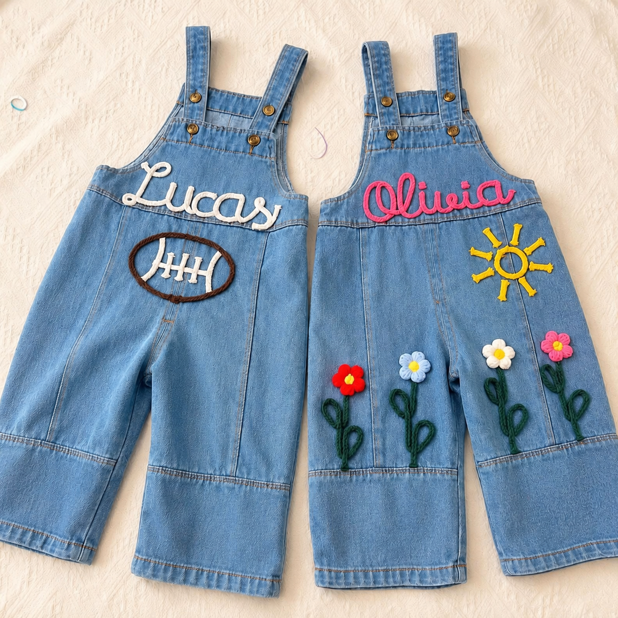 Personalized Kids Embroidered Oversized Denim Overalls| Pants60