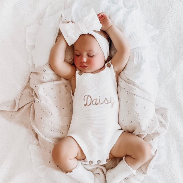 Personalized Baby Hand Embroidered Knit Romper| BBCloth64