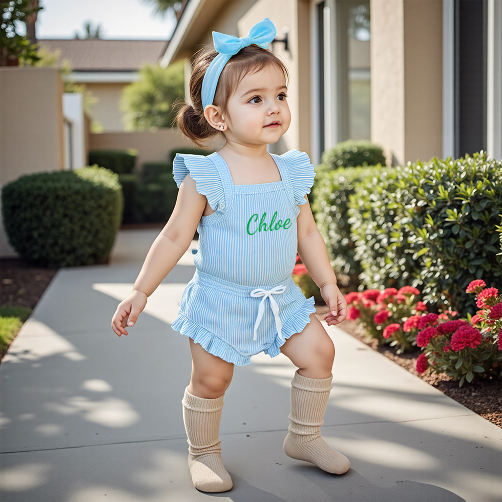 Personalized  3PCS Baby Girl Causal Ribbed Bodysuit Set| BBCloth91