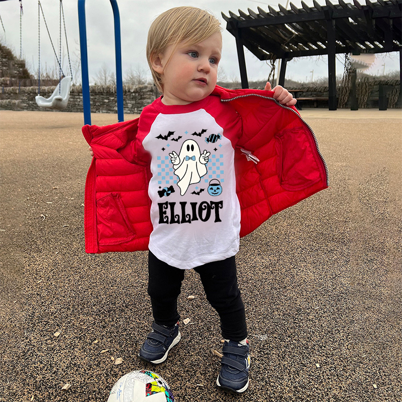 Personalized Kids Halloween Retro Ghost Long Sleeves Shirt| Cloth12452