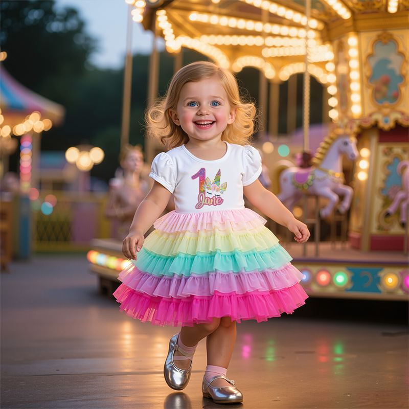 Personalized Gir Birthday Rainbow Mesh Cake Dress| Dress2501