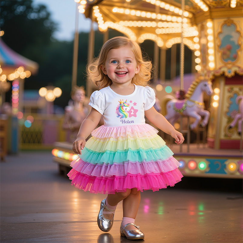 Personalized Gir Birthday Rainbow Mesh Cake Dress| Dress2502