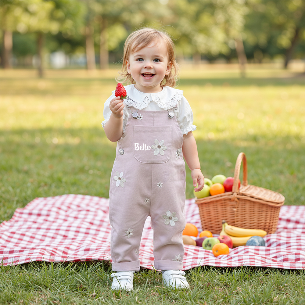 Personalized Baby Girl Embroidered Flower Overalls| Pants27