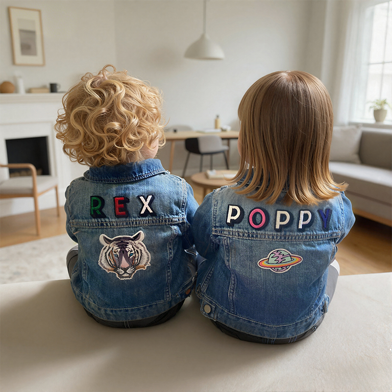 Personalized Kids Hand Patch Rainbow Denim Jacket| Cloth262