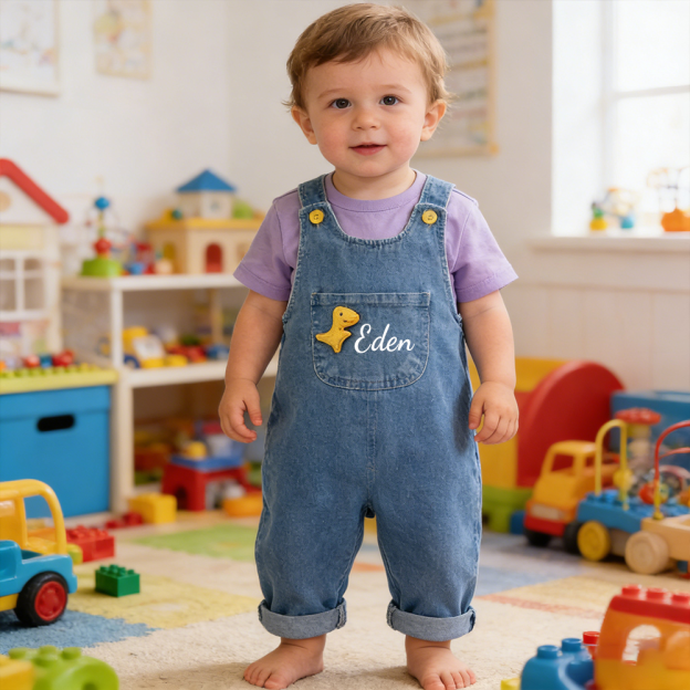 Personalized Boy Dinosaur Denim Overalls| Pants37