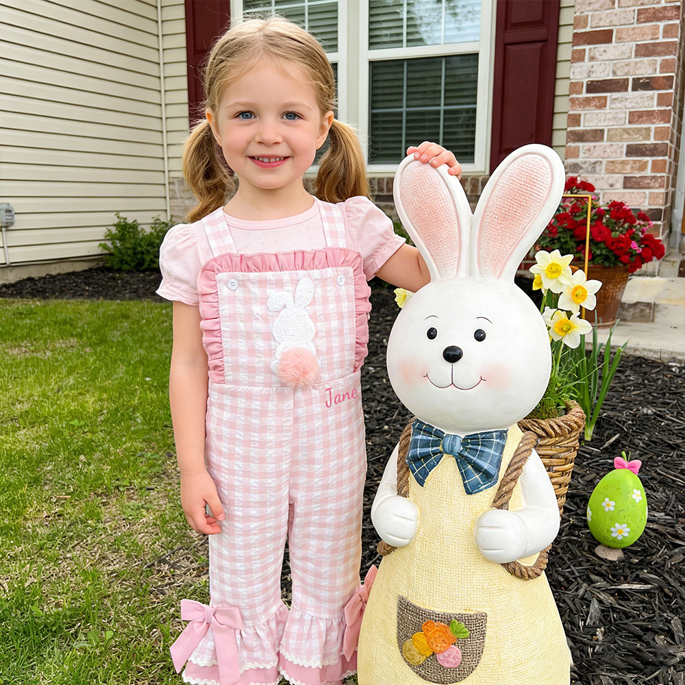 Personalized Girl Monogram Easter Bunny Overalls| Pants38
