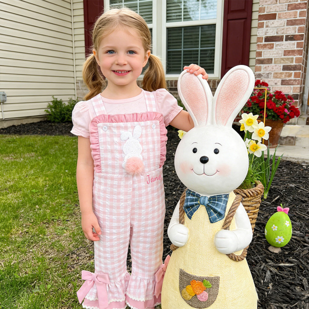 Personalized Girl Monogram Easter Bunny Overalls| Pants38